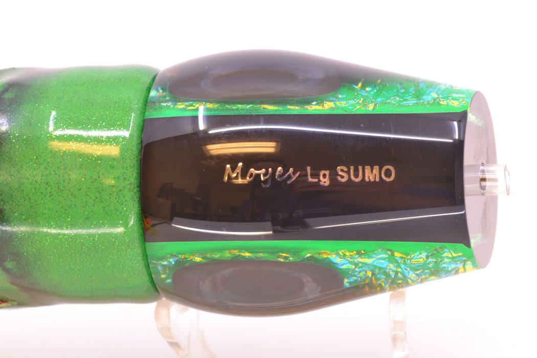 Moyes Lures Green Dichro Black Back Taxi Eyes Large Sumo 14" 10.3oz FT Vinyl Green Tiger