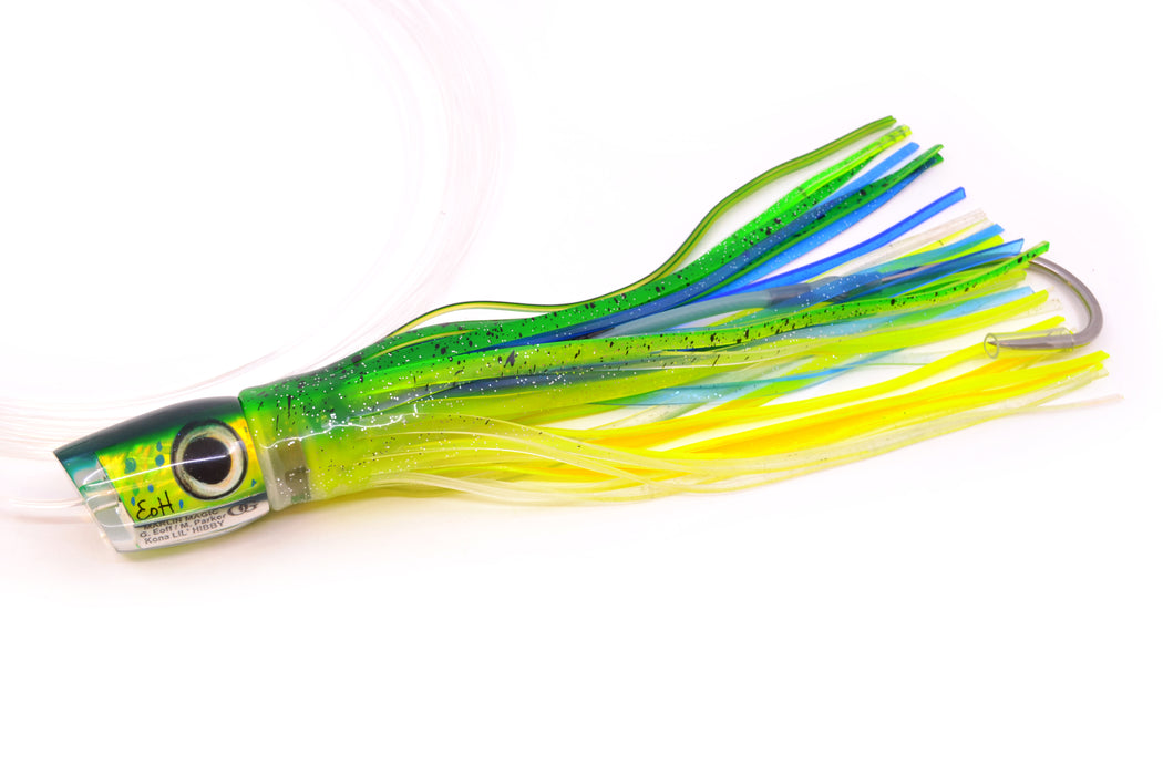 Marlin Magic Mahi MOP Green Back Taxi Eyes Lil Hibby 10" 7.2oz Skirted Mahi Pre-Rigged