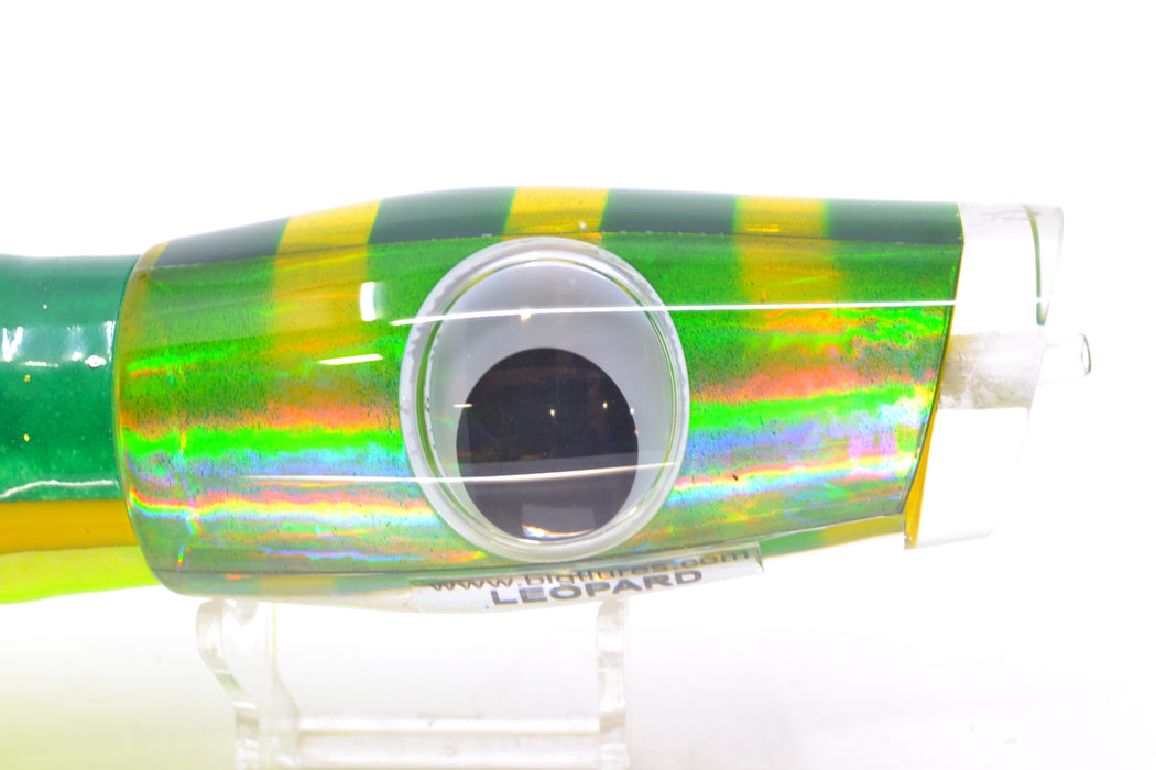 Big T Lures Yellow-Silver Rainbow Pearl Green Striped Back Leopard 12" 10.7oz Skirted GZE