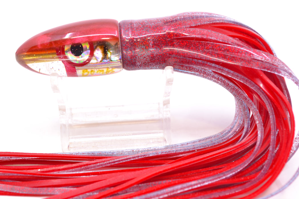 Bomboy Lures White Abalone Red Back Round Mini Bomb 5" 2oz Skirted Red Glitter/Red