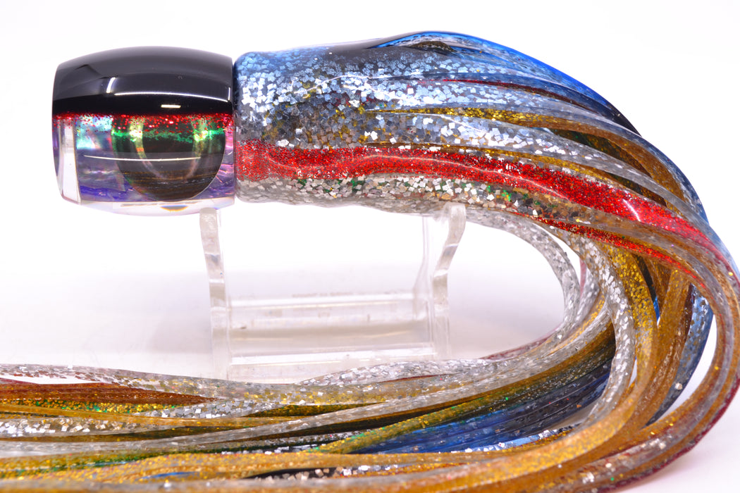 Moyes Lures Rainbow MOP Black-Red Back Taxi Eyes Small Secret 9" 3oz Skirted Evil