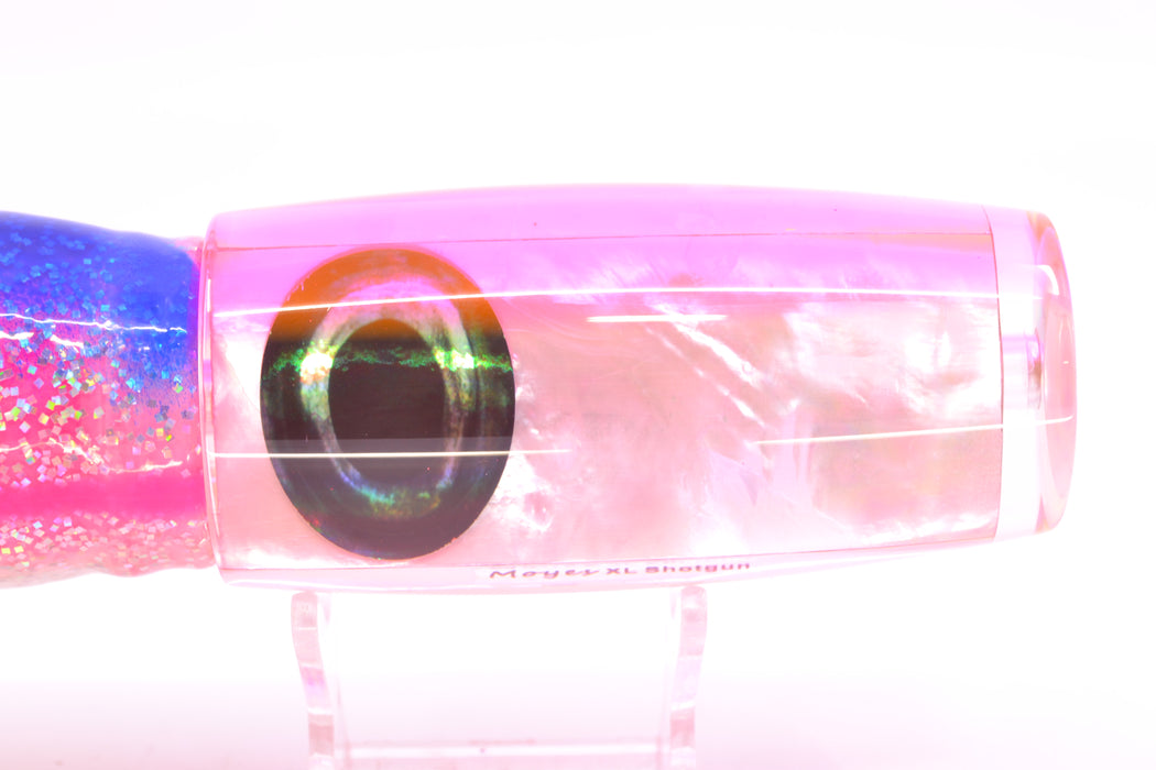 Moyes Lures White MOP Pink Back XL Shotgun 14" 12oz Skirted Holo-Blue Bars/Pink-White GZE
