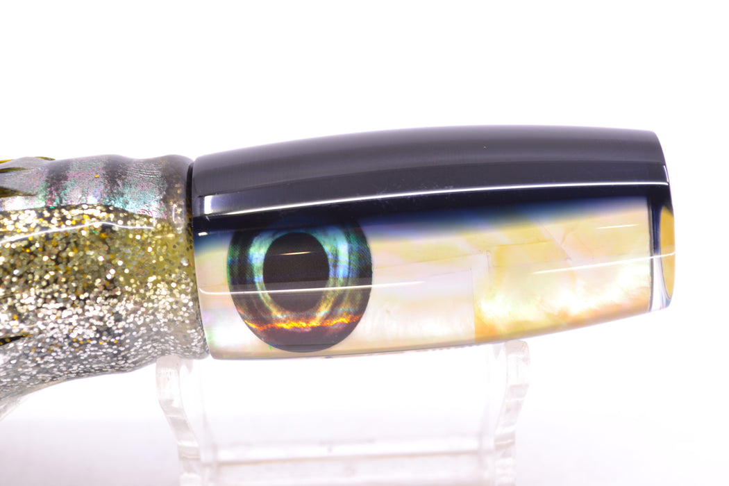 Moyes Lures Golden MOP Black Back Taxi Eyes Small Shotgun 9" 4oz Skirted GZE