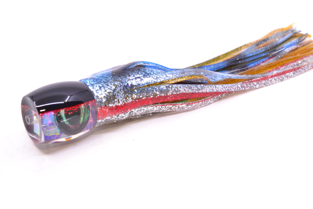 Moyes Lures Rainbow MOP Black-Red Back Taxi Eyes Small Secret 9" 3oz Skirted Evil