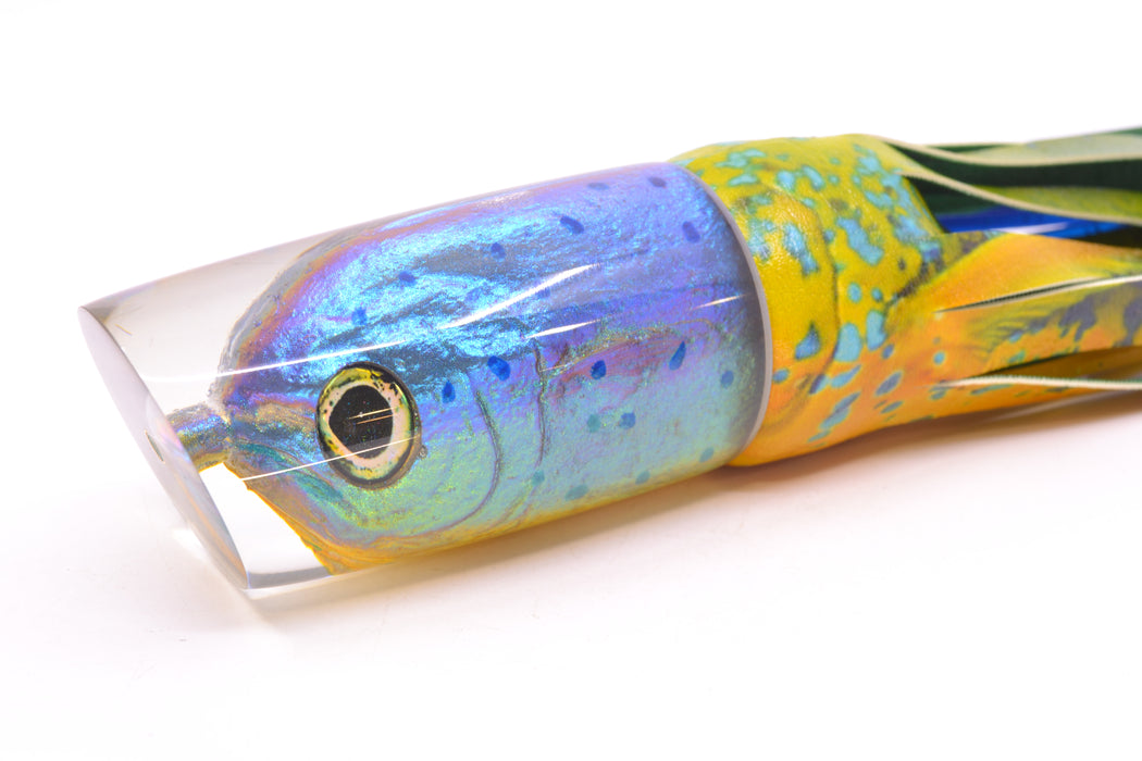Ali'i Kai Lures Purple-Green-Yellow Mahi Fish Head Nifty 50 14" 9oz ALV Vinyl Mahi GZE