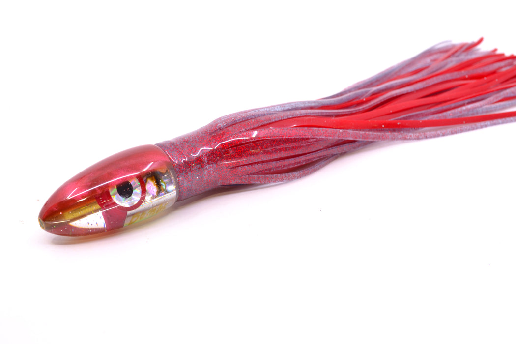 Bomboy Lures White Abalone Red Back Round Mini Bomb 5" 2oz Skirted Red Glitter/Red