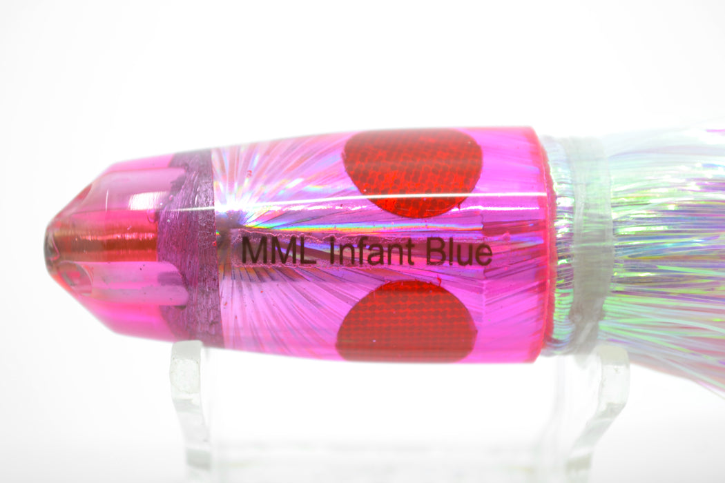 Marlin Magic Lures Pink Starburst Red Eye Infant Blue Jet 7" 5oz Flashabou White-Pink