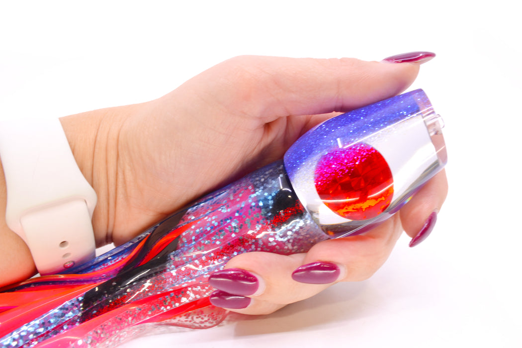 Moyes Lures Clear Mirrored Blue Glittered Back Red Eyes Medium Sumo 12" 6.8oz Skirted