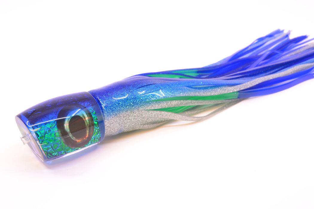 Moyes Lures Blue-Green Oil Slick Blue Back Medium J-Boy 12" 7oz Skirted Blue-Silver