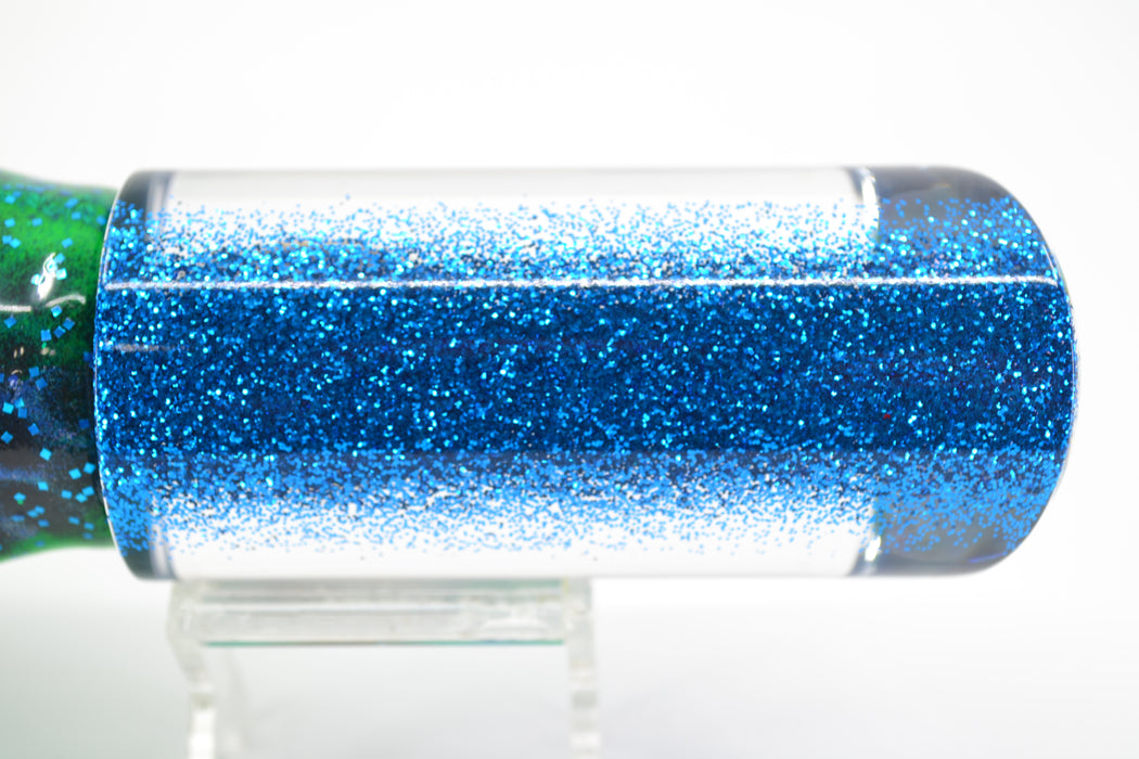 Moyes Lures Blue-Green Oil Slick Blue Glitter Back Large Pipe Bomb 14" 12.3oz Skirted