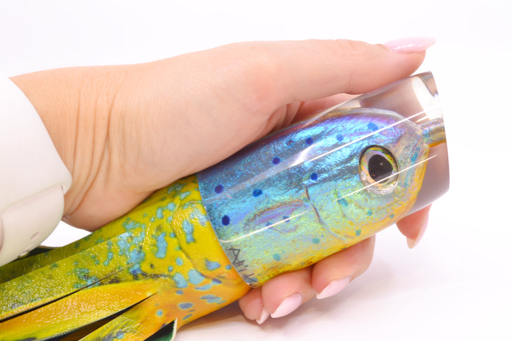 Ali'i Kai Lures Purple-Green-Yellow Mahi Fish Head Nifty 50 14" 9oz ALV Vinyl Mahi GZE