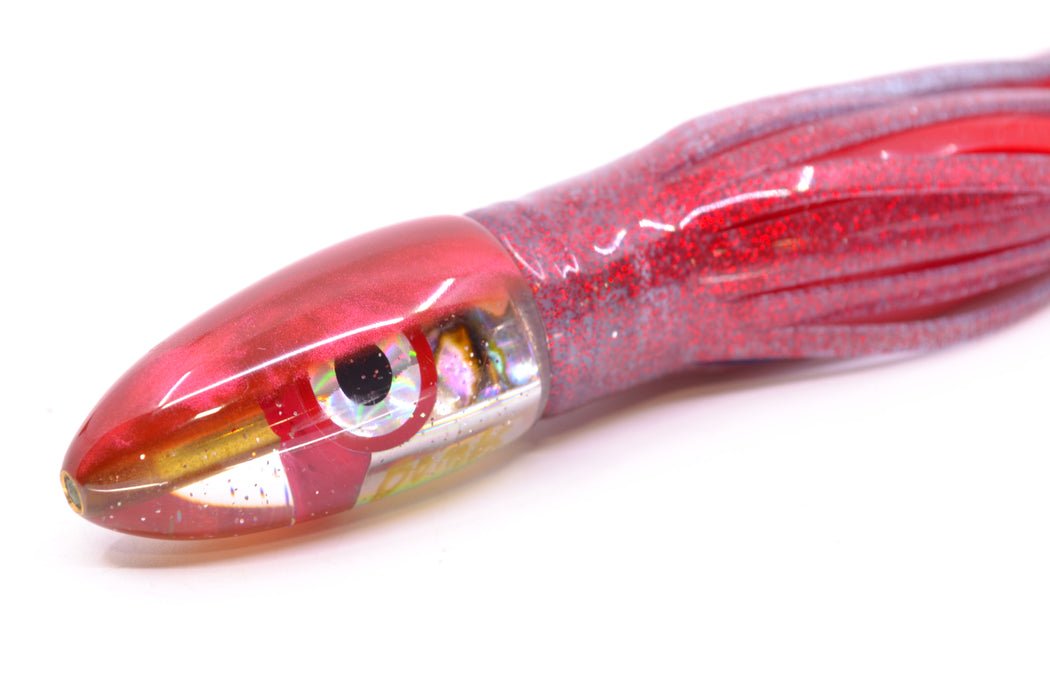 Bomboy Lures White Abalone Red Back Round Mini Bomb 5" 2oz Skirted Red Glitter/Red