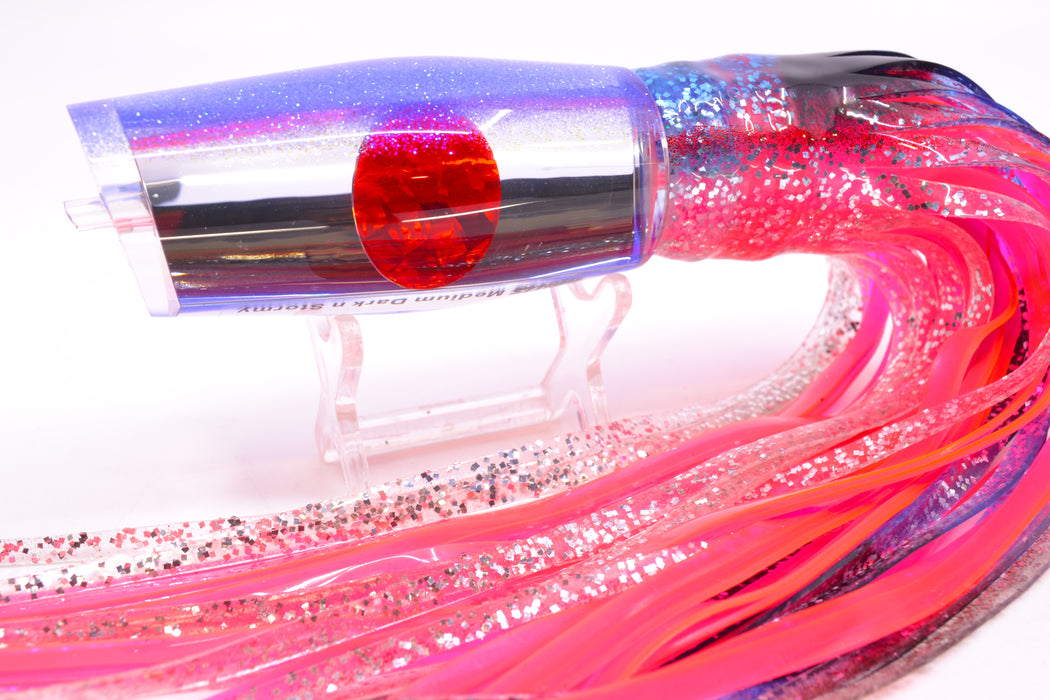 Moyes Lures Clear Mirrored Blue Back Red Eyes Medium Dark-N-Stormy 12" 8.5oz Skirted