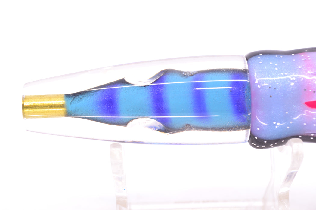 Tsutomu Lures Blue & Purple Bars-Black Line Fish Head Poke Invert 6" 3.2oz Skirted Gay Bob