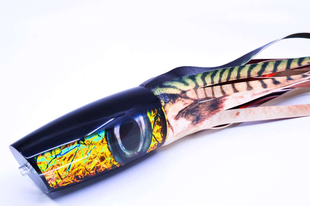 Moyes Lures Fire Dichro Black Back Large Plunger 14" 11oz ALV Vinyl Fire Mackerel