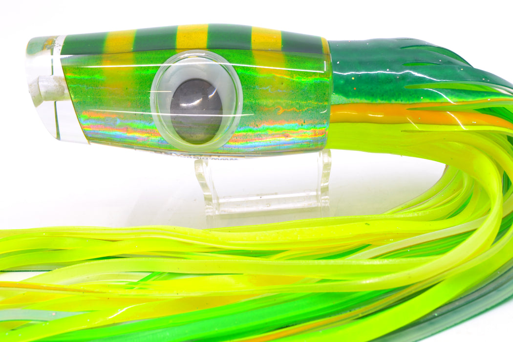Big T Lures Yellow-Silver Rainbow Pearl Green Striped Back Leopard 12" 10.7oz Skirted GZE
