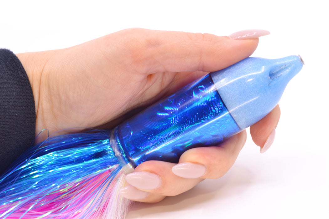 Jackpot Lures Blue Pearl Nose Rainbow Swirl 4-Hole Big Blue 12" 14oz EZ Flash Blue-White