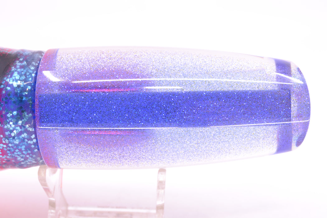 Moyes Lures Clear Mirrored Blue Glittered Back Red Eyes Large Plunger 14" 14oz Skirted