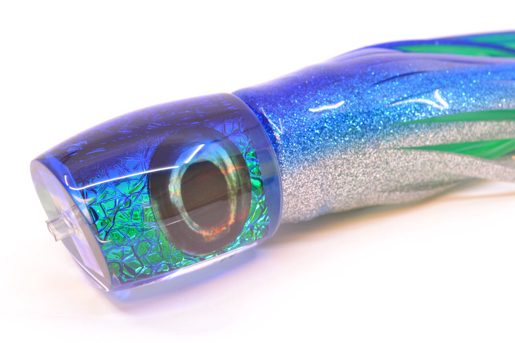 Moyes Lures Blue-Green Oil Slick Blue Back Medium J-Boy 12" 7oz Skirted Blue-Silver