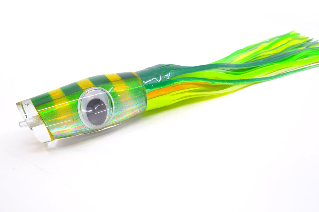 Big T Lures Yellow-Silver Rainbow Pearl Green Striped Back Leopard 12" 10.7oz Skirted GZE