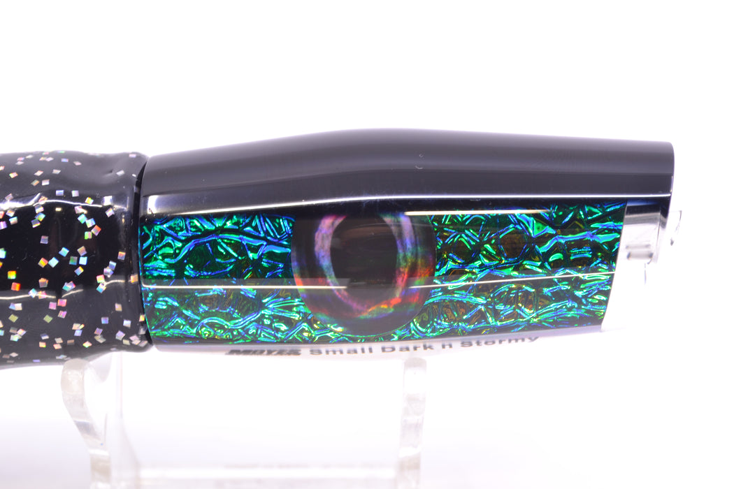 Moyes Lures Green-Blue Oil Slick Black Back Small Dark-N-Stormy 9" 4.5oz Skirted Black