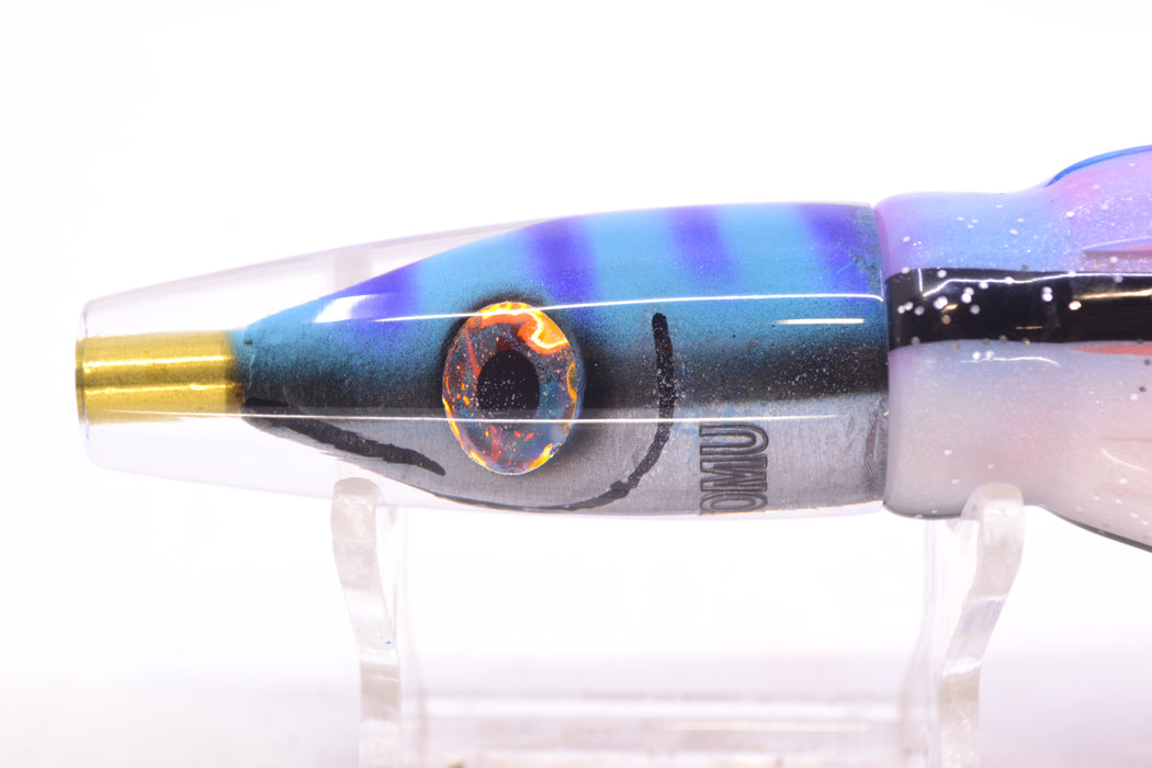 Tsutomu Lures Blue & Purple Bars-Black Line Fish Head Poke Invert 6" 3.2oz Skirted Gay Bob