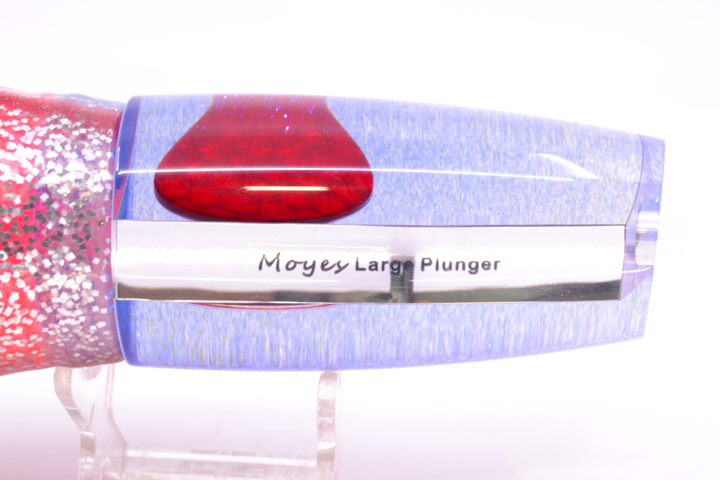 Moyes Lures Clear Mirrored Blue Glittered Back Red Eyes Large Plunger 14" 14oz Skirted