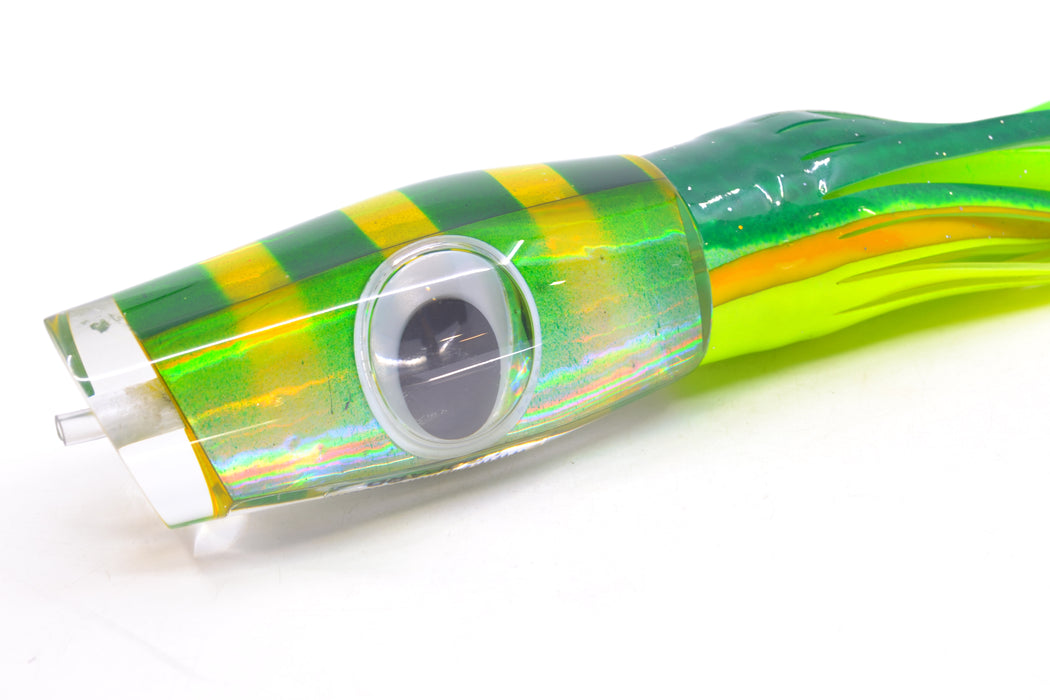 Big T Lures Yellow-Silver Rainbow Pearl Green Striped Back Leopard 12" 10.7oz Skirted GZE