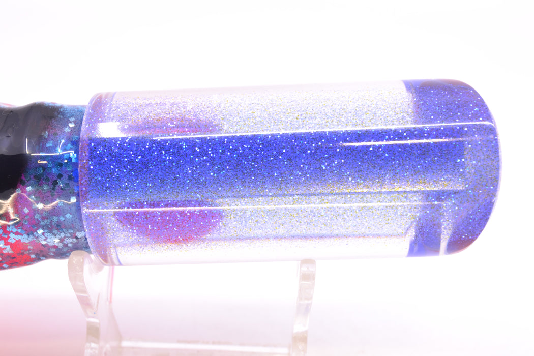 Moyes Lures Mirrored Blue Glittered Back Red Eyes Medium Pipe Bomb 12" 7.5oz Skirted