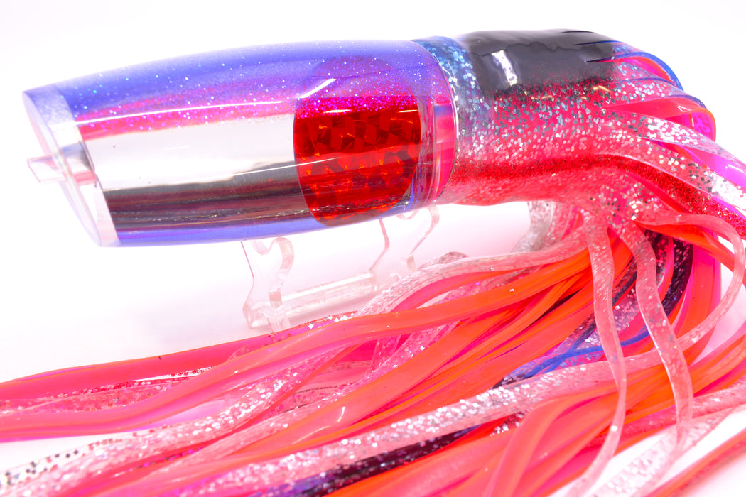 Moyes Lures Clear Mirrored Blue Glittered Back Red Eyes Large Plunger 14" 14oz Skirted