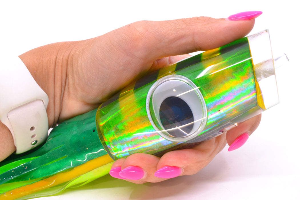 Big T Lures Yellow-Silver Rainbow Pearl Green Striped Back Leopard 12" 10.7oz Skirted GZE