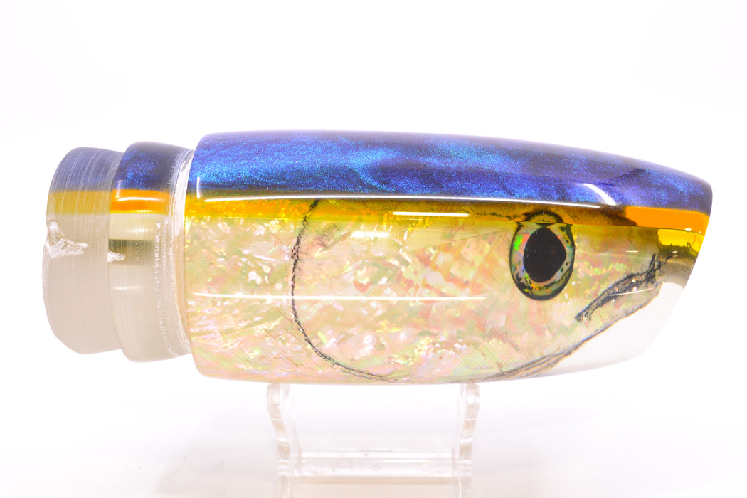 Ali'i Kai Lures White Shell Blue-Yellow Chameleon Back Fish Head XL Plunger 16" 14oz GZE