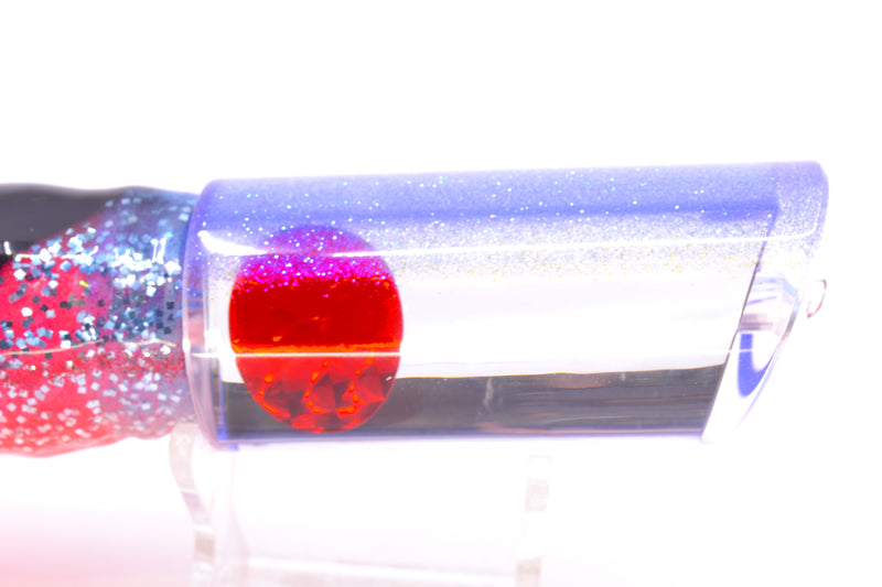 Moyes Lures Mirrored Blue Glittered Back Red Eyes Medium Pipe Bomb 12" 7.5oz Skirted