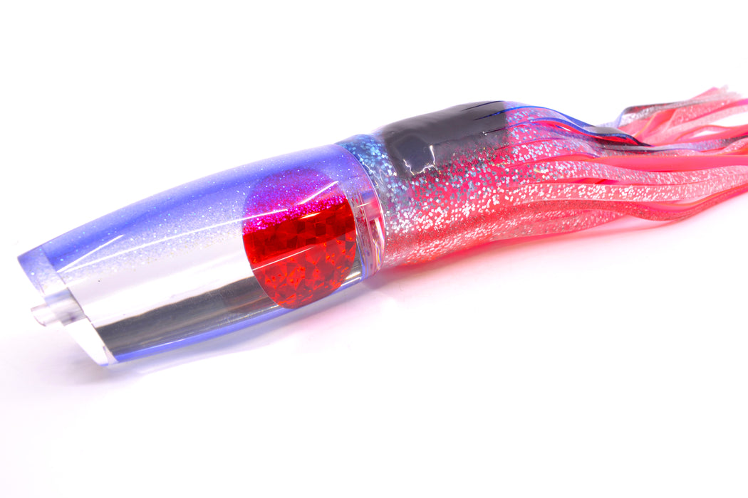 Moyes Lures Clear Mirrored Blue Glittered Back Red Eyes Large Plunger 14" 14oz Skirted