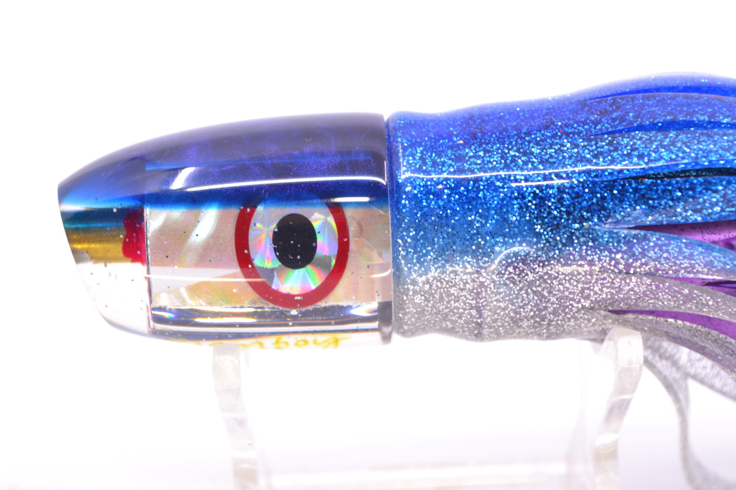 Bomboy Lures White Abalone Blue Back Ahi Bomb 9" 4oz Skirted Blue-Silver/Black-Purple