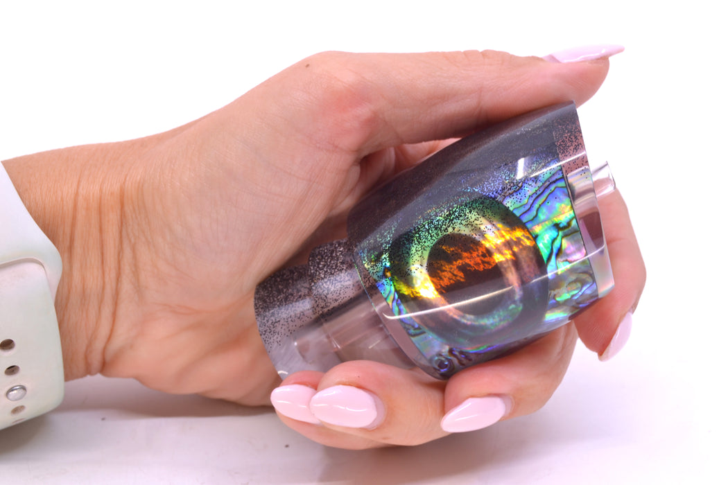 Moyes Lures Paua Shell Black Speckled Back Taxi Eyes Bushmaster 12" 5.5oz