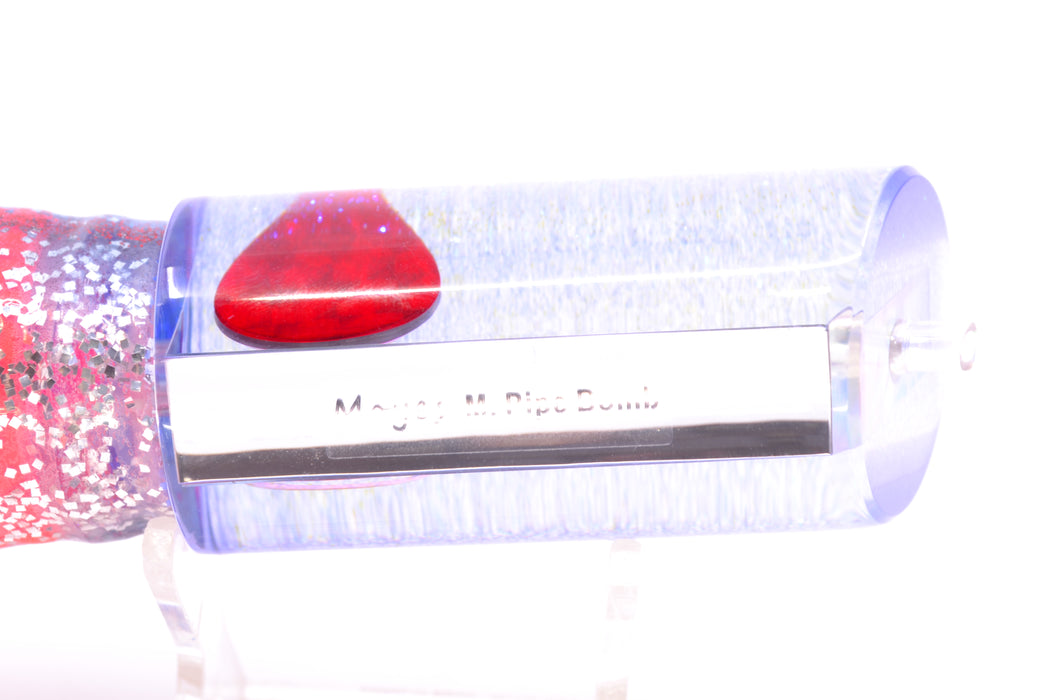 Moyes Lures Mirrored Blue Glittered Back Red Eyes Medium Pipe Bomb 12" 7.5oz Skirted