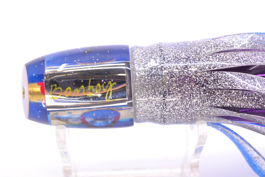 Bomboy Lures White Abalone Blue Back Ahi Bomb 9" 4oz Skirted Blue-Silver/Black-Purple