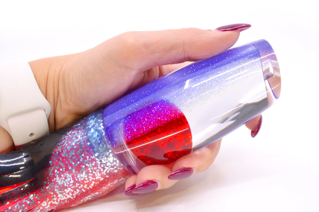 Moyes Lures Clear Mirrored Blue Glittered Back Red Eyes Large Plunger 14" 14oz Skirted