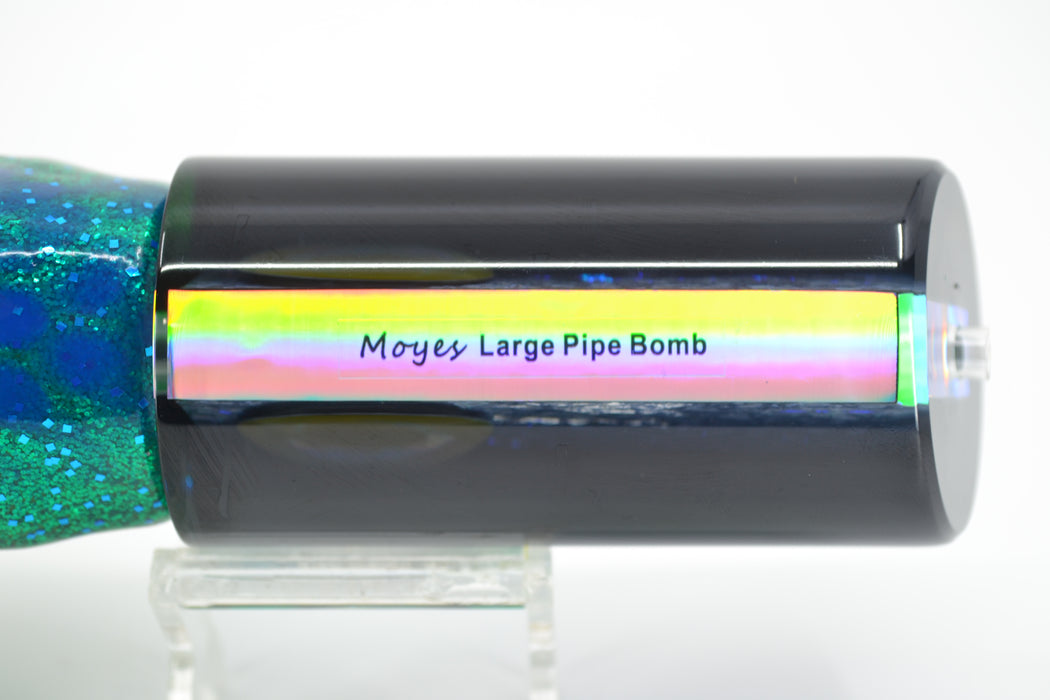 Moyes Lures Blue-Green Oil Slick Black Back Large Pipe Bomb 14" 12.3oz Skirted