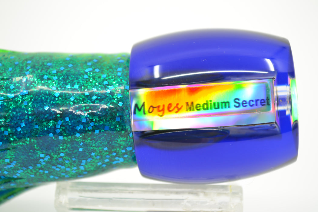 Moyes Lures Paua Shell Blue Back Medium Secret 10" 5oz Skirted Black Dot-Green-Blue Dot