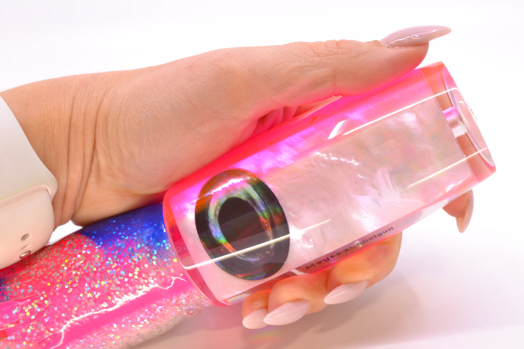 Moyes Lures White MOP Pink Back XL Shotgun 14" 12oz Skirted Holo-Blue Bars/Pink-White GZE