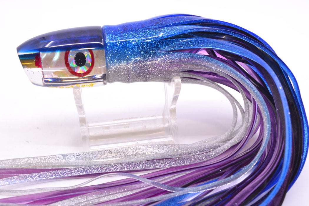 Bomboy Lures White Abalone Blue Back Ahi Bomb 9" 4oz Skirted Blue-Silver/Black-Purple
