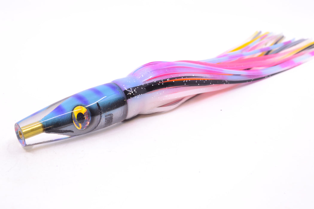 Tsutomu Lures Blue & Purple Bars-Black Line Fish Head Poke Invert 6" 3.2oz Skirted Gay Bob