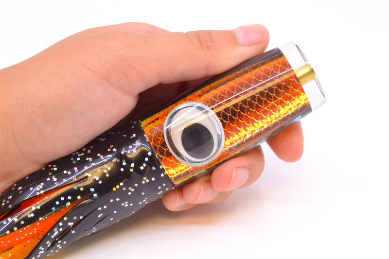 Koya Lures Rainbow Scale Black Pearl Hard Head 9" 4oz Skirted Black/Orange-Yellow-Blue