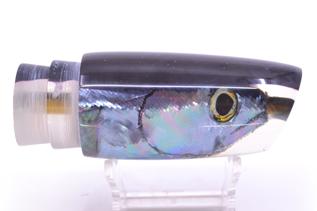 Ali'i Kai Lures Blue-Purple Abalone Shell Black Back Fish Head Medium Plunger 12" 5oz GZE