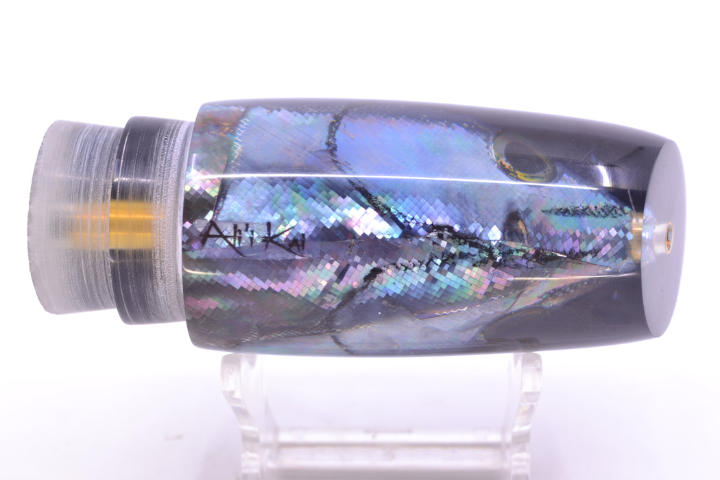 Ali'i Kai Lures Blue-Purple Abalone Shell Black Back Fish Head Medium Plunger 12" 5oz GZE