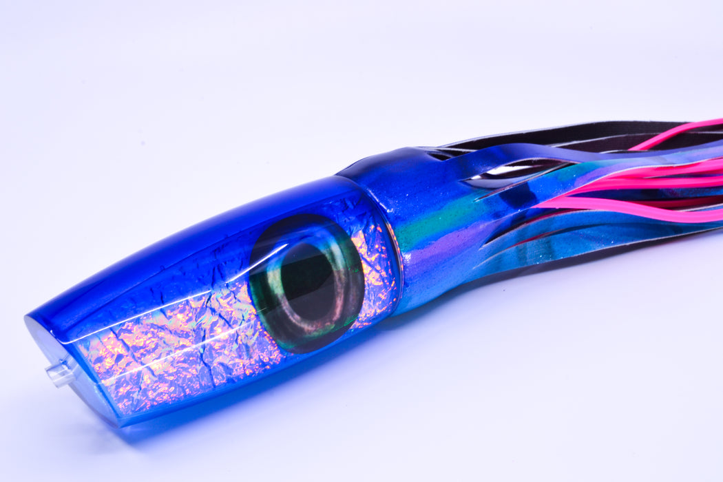 Moyes Lures Pink-Blue Dichro Blue Back Large Plunger 14" 11oz FT Vinyl Blueberry