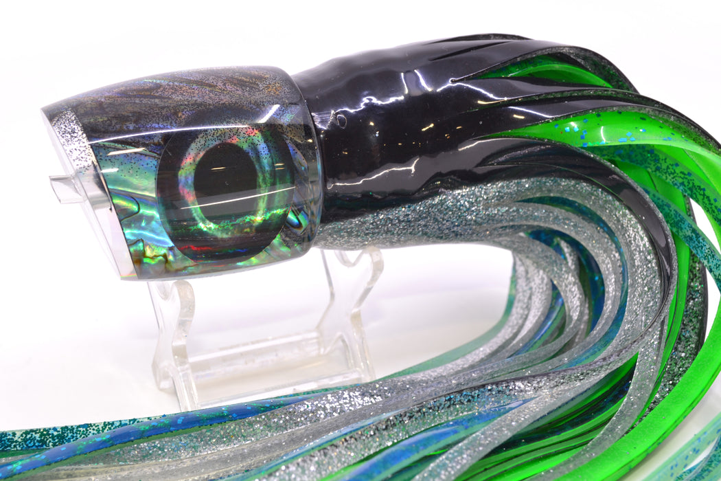 Moyes Lures Blue-Purple Abalone Black Back Taxi Eyes Bushmaster 12" 10oz Skirted Black-Silver GZE