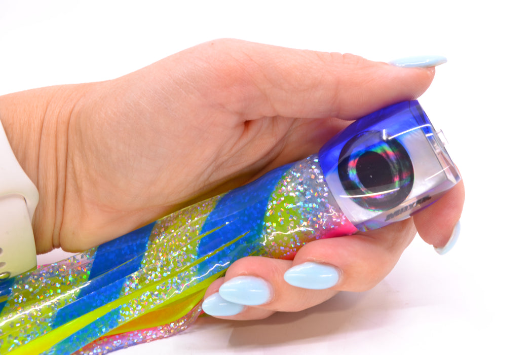 Moyes Lures White MOP Blue Back Taxi Eyes Small Secret 9" 3oz Skirted Holo-Blue Bars